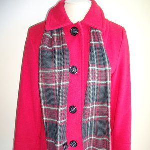 Womens Red Liz Claiborne Coat & Scarf S Jacket Lined Long Sleeves